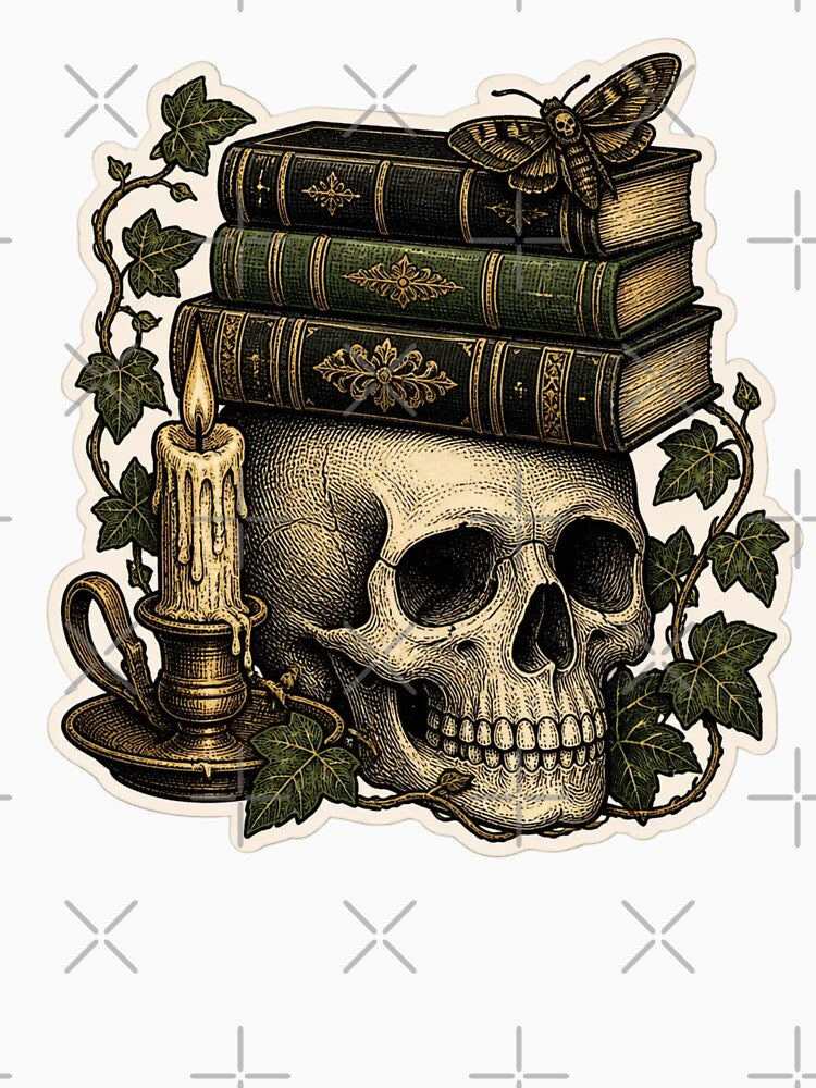 Haunted Professor Skull Bookplate Vintage Halloween by StickyGuys