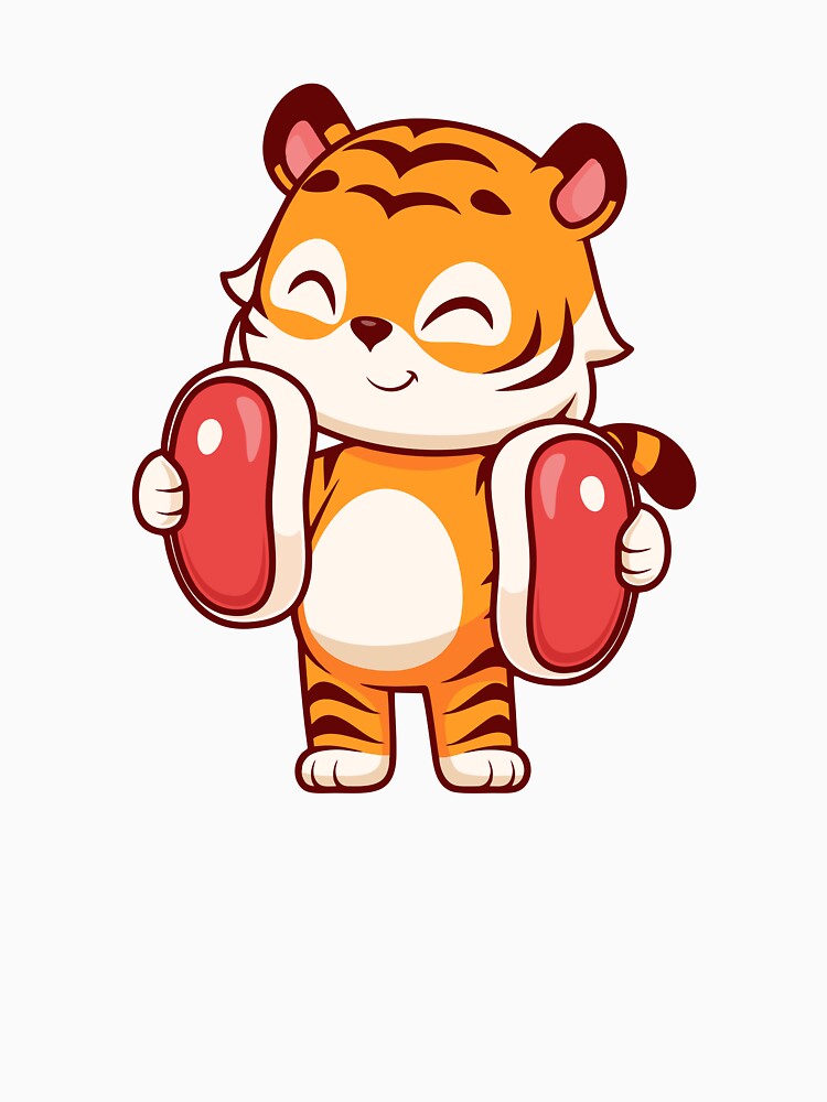 Cute Happy Cartoon Tiger Holding Meat Steaks by Nirwestwarr