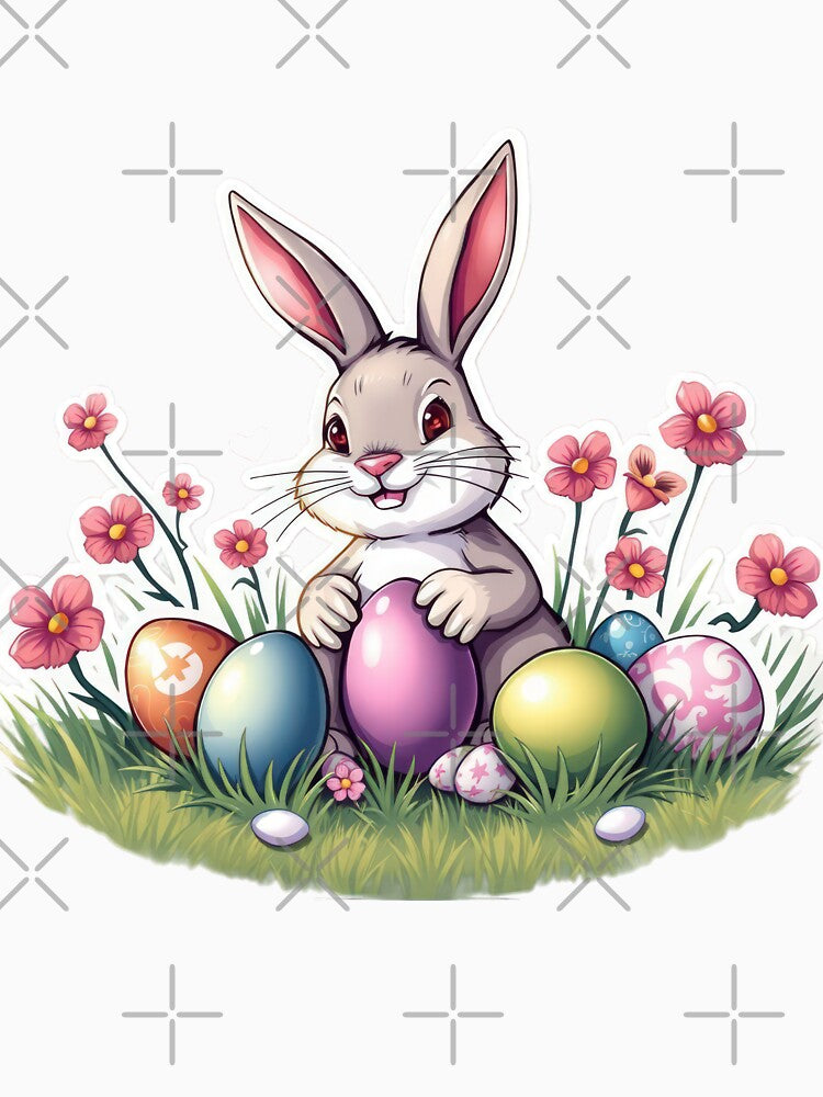 Cute easter Bunny with flowers and eggs sticker ,cute easter,Happy Easter,Easter Day,easter illustration by Expressions-Sel