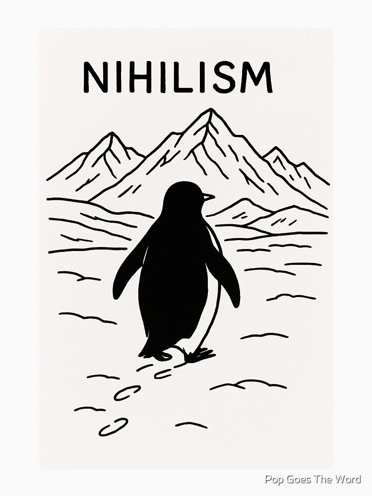 Nihilist Penguin Black and White by Pop Goes The Word