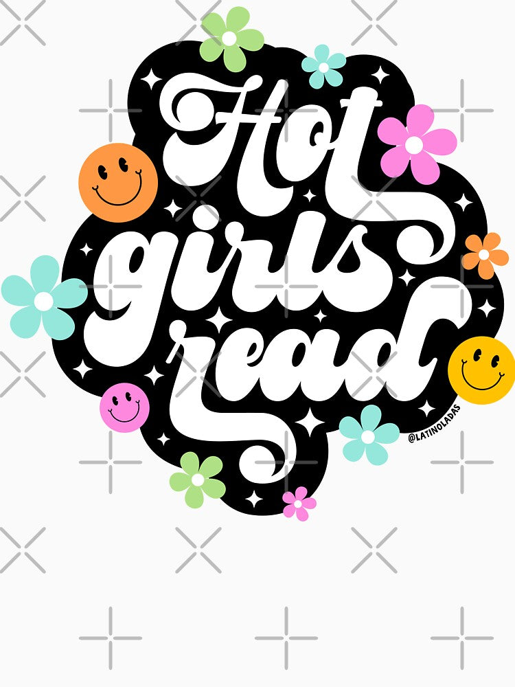 Hot Girls Read / Groovy Smiley Faces Daisies Flowers in Black Colorful Bookish Quotes Reading Lover Aesthetic Gifts for Kindle Lovers Acotar by Latinoladas