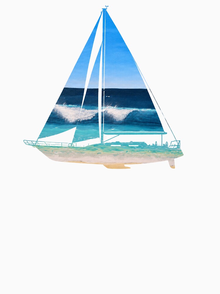 beach painting on sailboat silhouette by Seyahshop