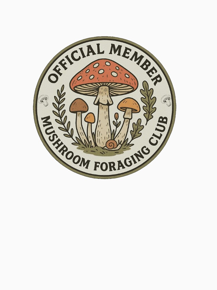 Official Member Mushroom Foraging Club Badge — Cottagecore Nature Sticker by teddy--