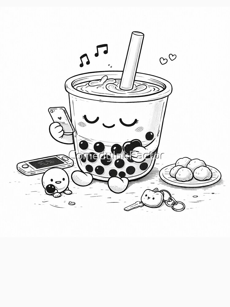 Chill Boba – Cute Bubble Tea With Phone (Kawaii Line Art) by ComedyInkFactor