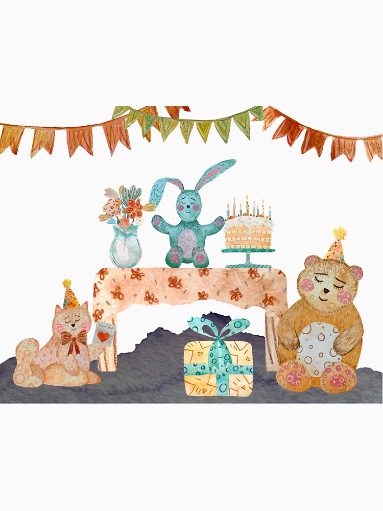 Card happy birthday toys flag blue watercolor black by Yana Mustafina | Boho Soulful Designs