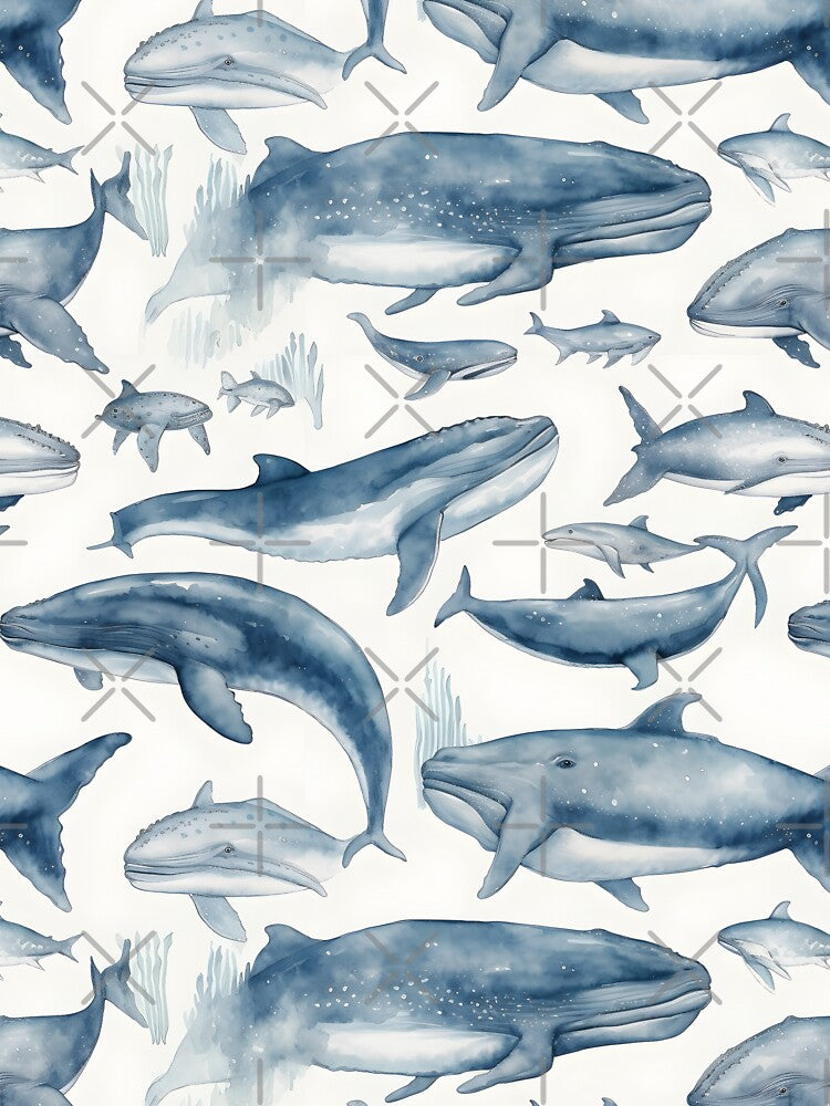 Whales Fantastic Sea Animals Retro Watercolor Pattern by SecretDicer