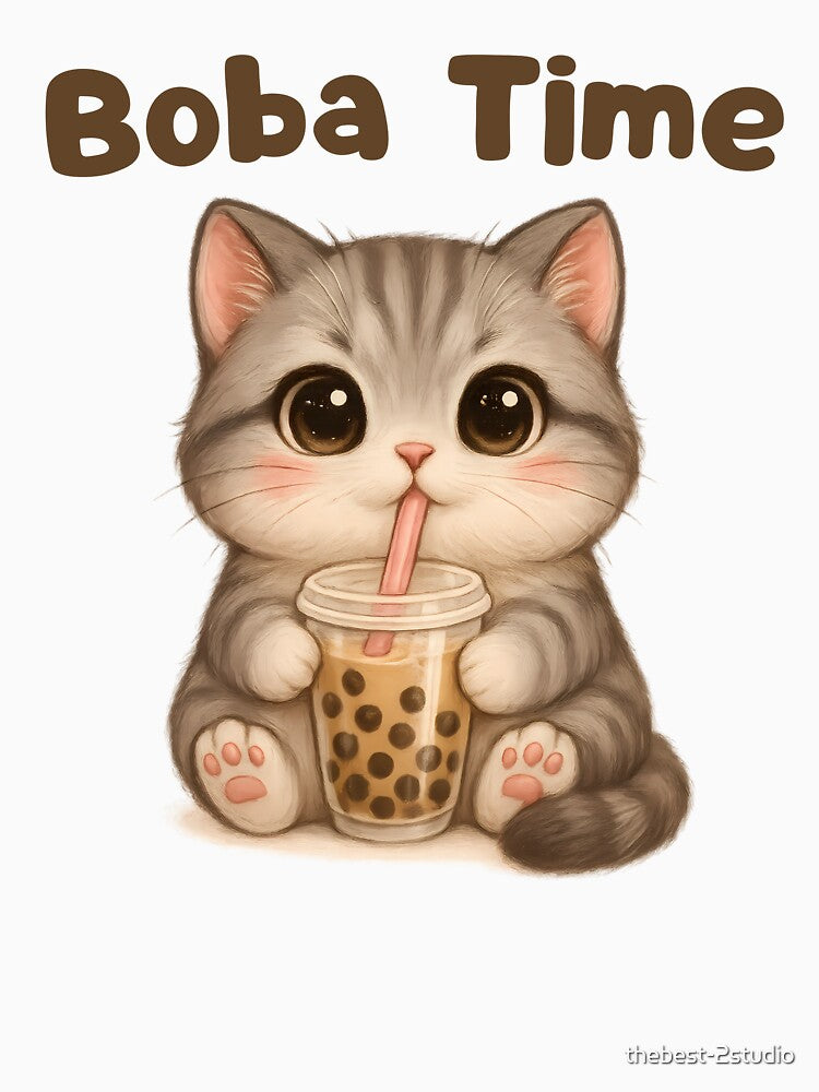 Boba Time Kawaii Cat Anime Chibi by thebest-2studio