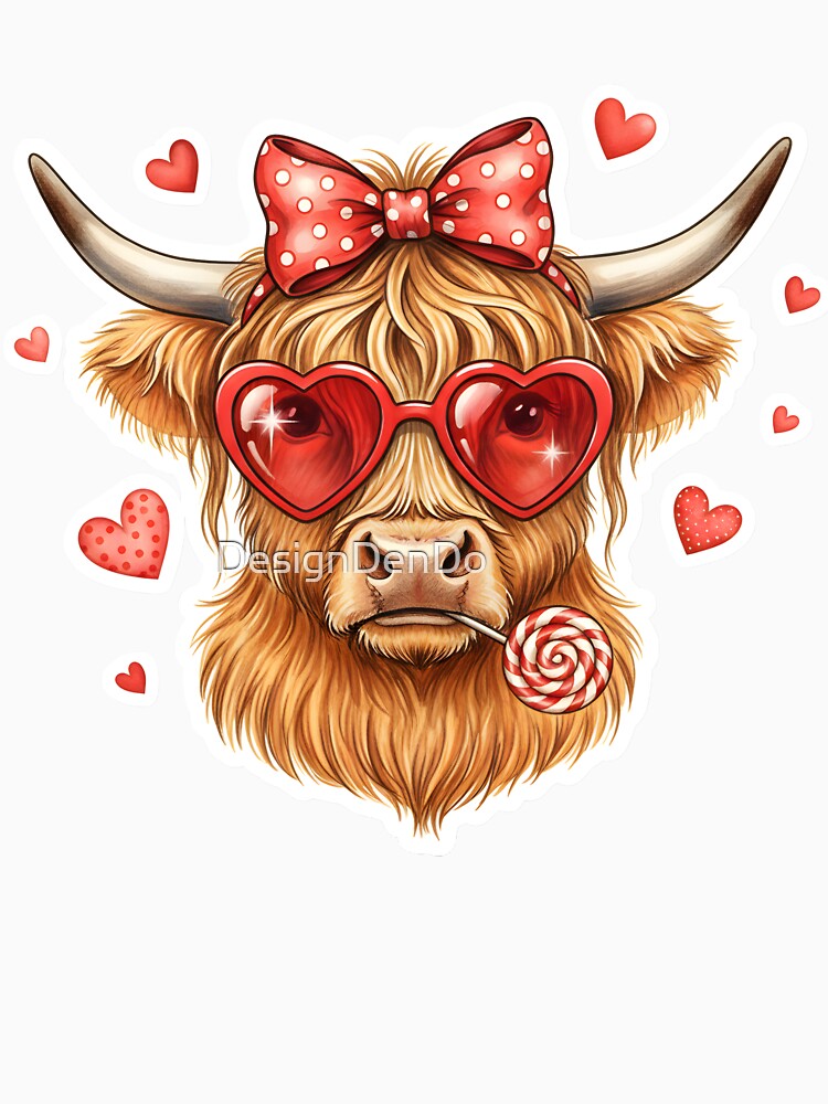 Highland Cow, Valentine Coquette, Valentine's Day, Retro Valentine, Valentine Heart by DesignDenDo ⭐⭐⭐⭐⭐