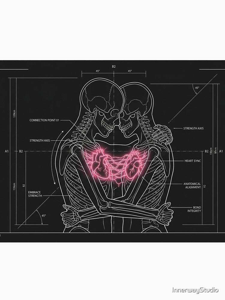A Hug – Anatomical Embrace Diagram | Minimalist Love Connection Art by InnerwayStudio