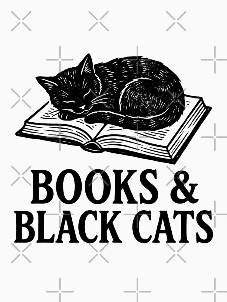 Books and Black Cats Sleeping Cat Reader Literary Aesthetic Linocut by raedattia