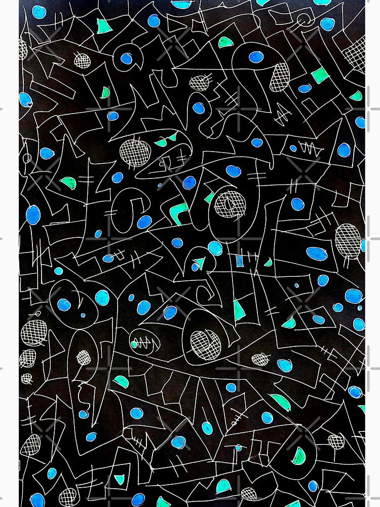 Space Party, Blue, Black, And Green Abstract Art by ubustudio