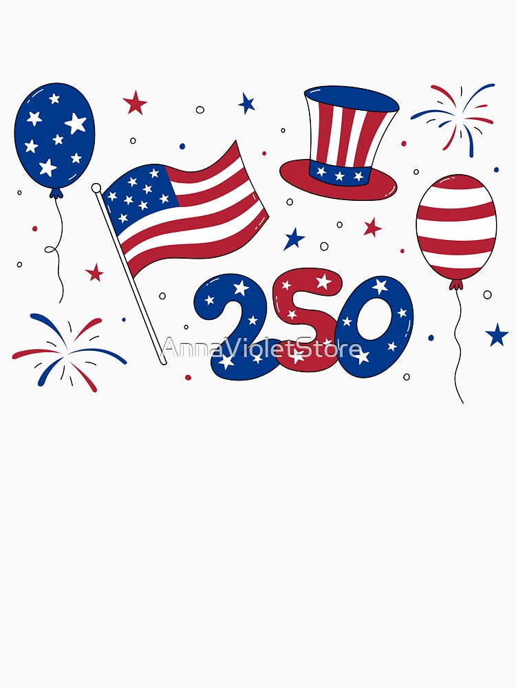 America 250 Years. Cute Doodle Print. USA Independence Day Celebration by AnnaVioletStore