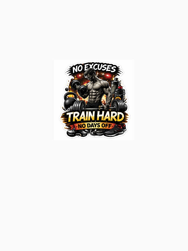 Train Hard No Days Off Fitness Design by DarshStickers