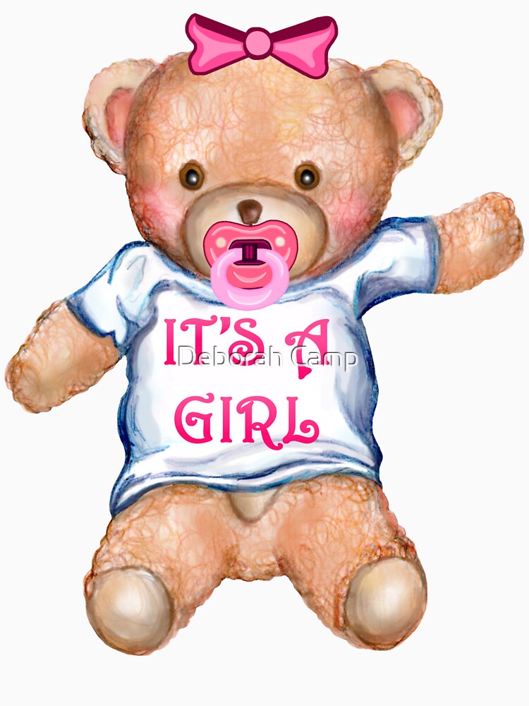 It's A Girl Teddy Bear with Pacifier by Deborah Camp