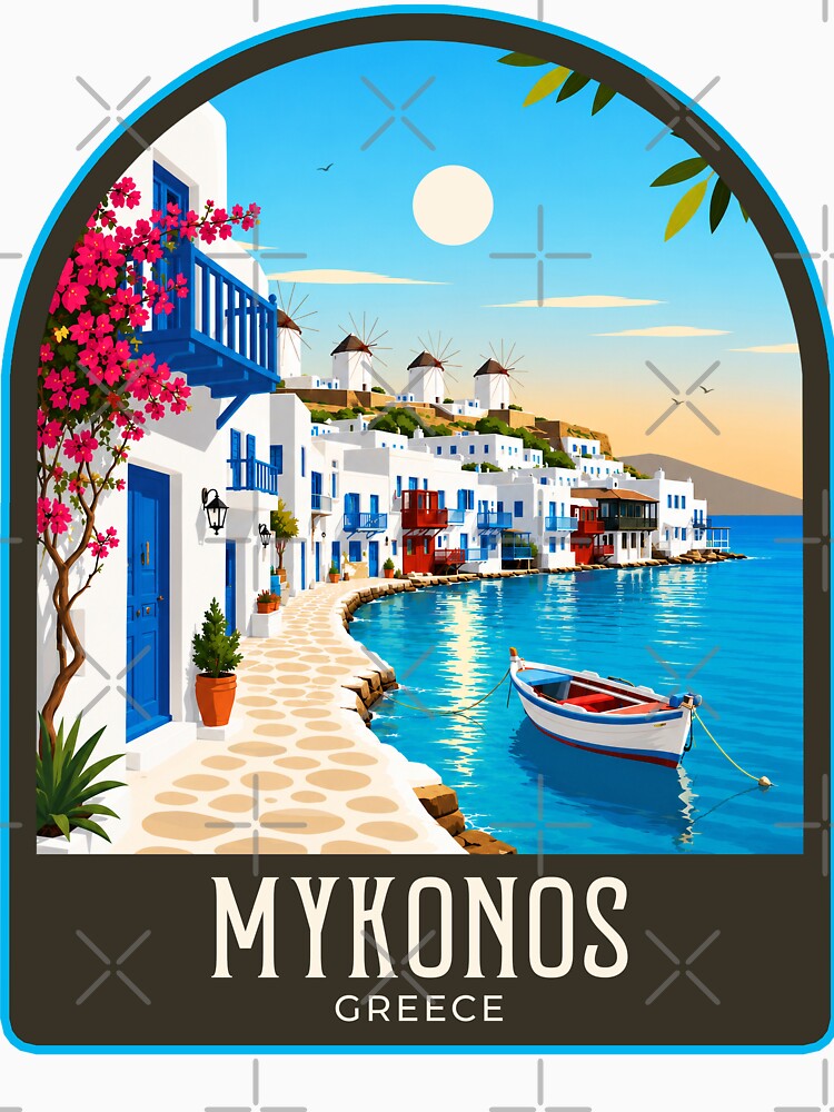 Mykonos Vintage Travel Illustration by HomeLivingCo