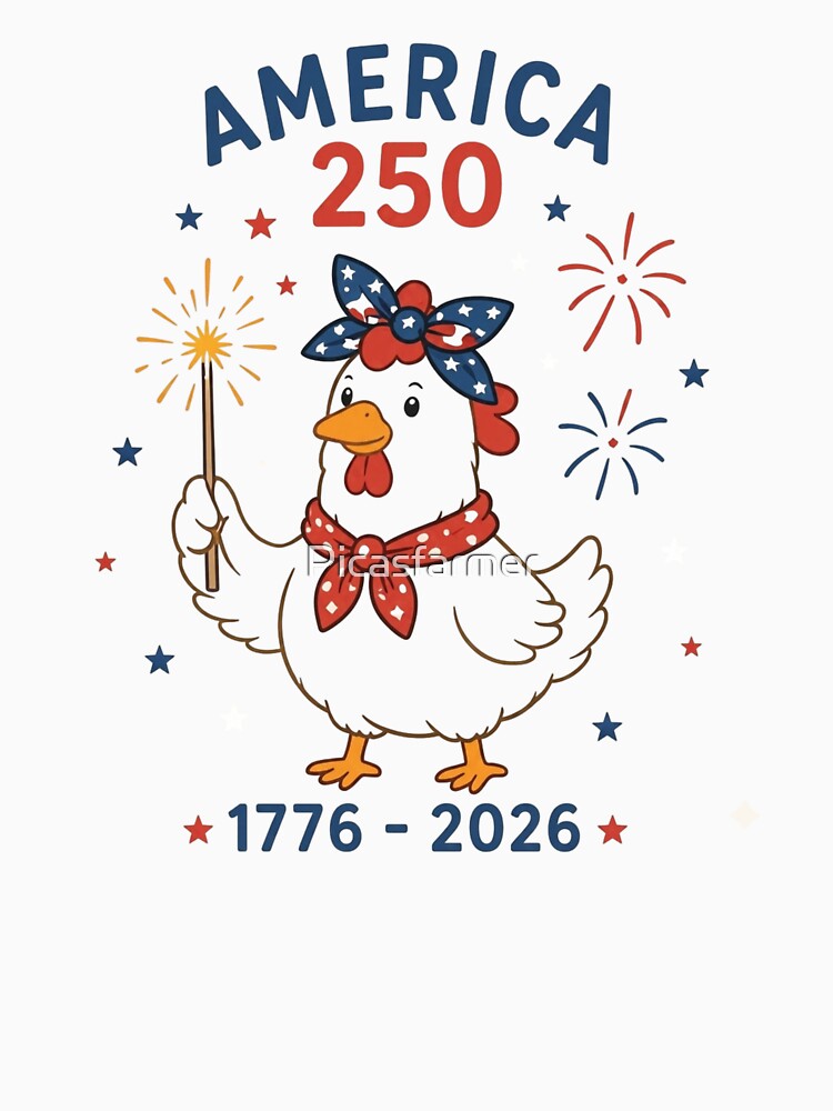 America 250 Patriotic Hen Art - Cute USA 1776-2026 Semiquincentennial Celebration Design by Picasfarmer
