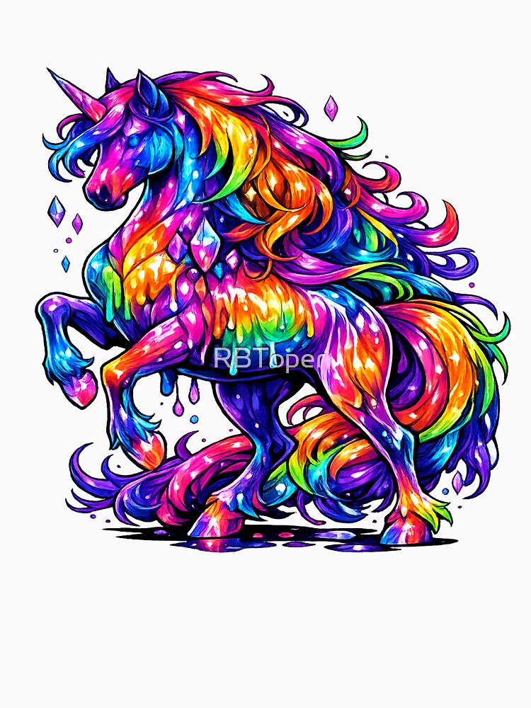 Majestic Rainbow Horse | Vibrant Neon Fantasy Horse | Colorful Magical Animal Digital Art by RBToper