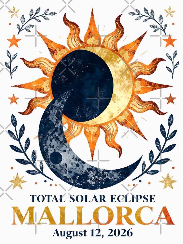 Total Eclipse 2026 Mallorca Spain Boho Celestial Sun Moon by Trendsecne