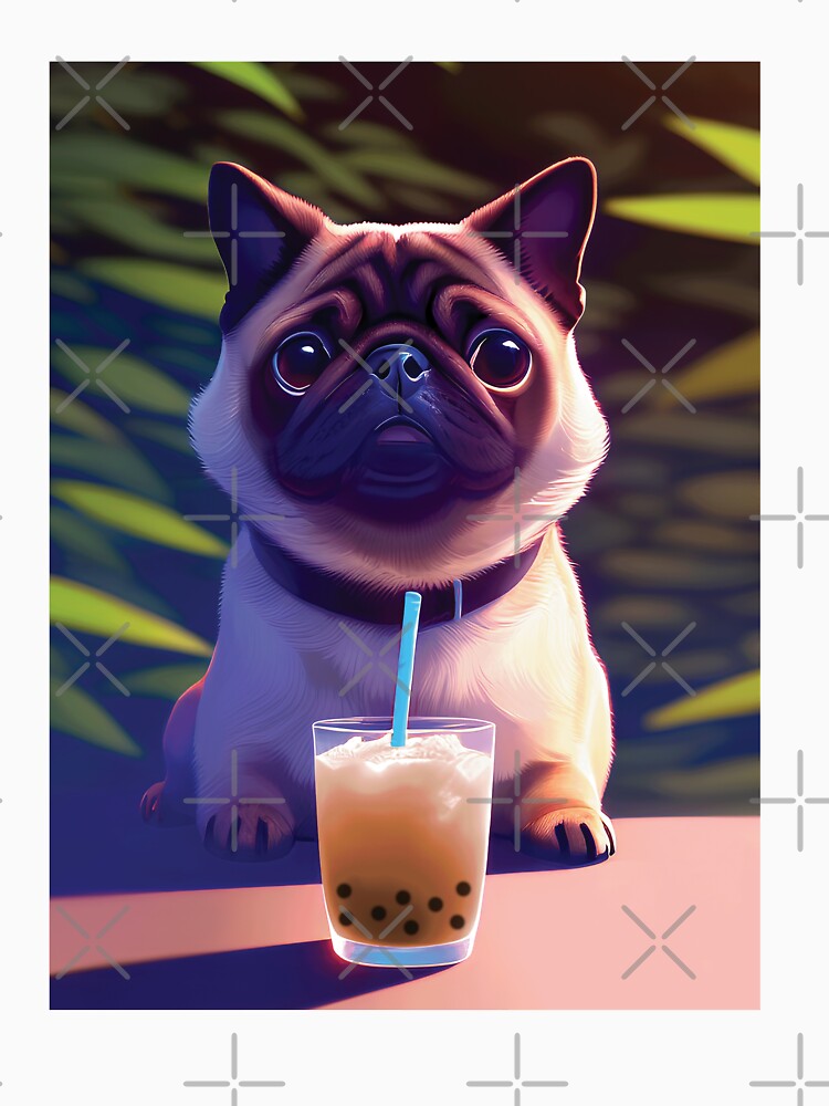 Pug with boba bubble tea by akwl-design