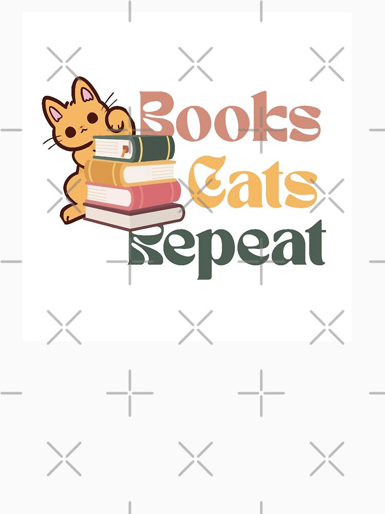 Books Cats Repeat – Cute Cat Reading Book Illustration by Sondosyazanart