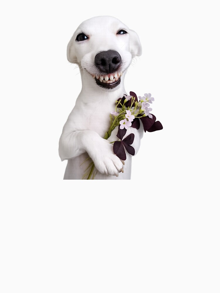 Cute smiling dog with flower by t-patterns
