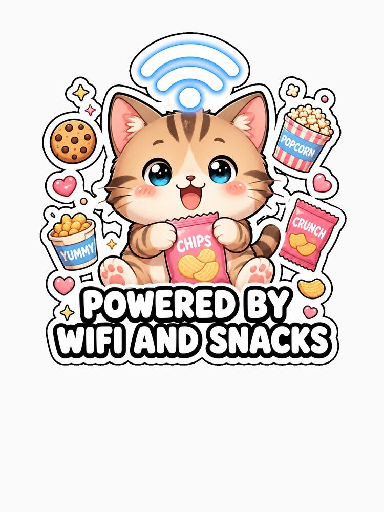 Powered By Wifi And Snacks Funny Cat Meme Sticker by MoodyMeows