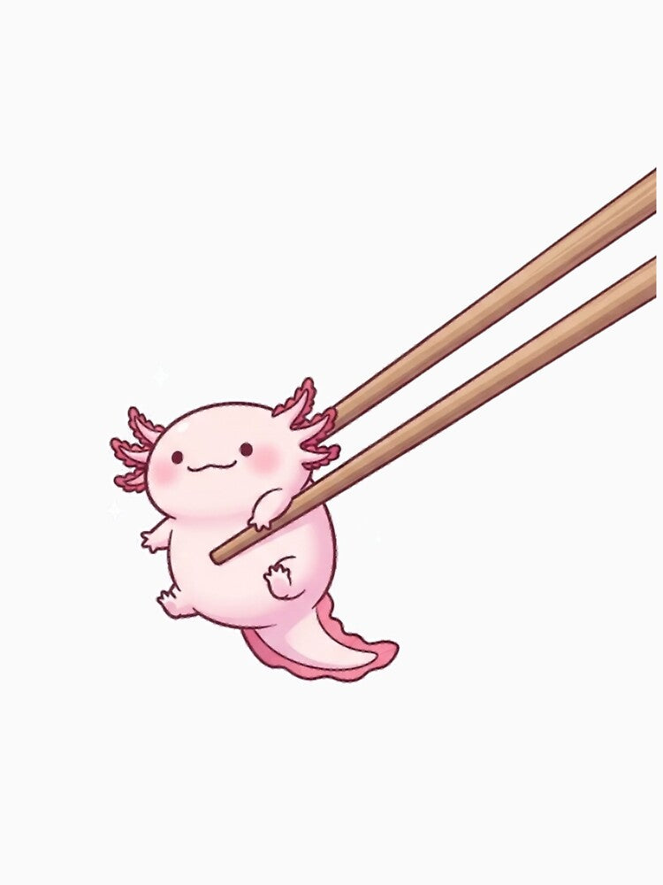 Kawaii Axolotl with Chopsticks – Cute Pink Axolotl Anime Aesthetic Sticker by soletstudio