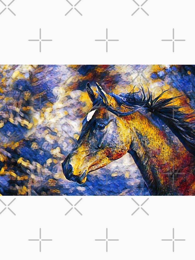 Portrait of a thoroughbred horse in blue, white and orange by NickoPrints