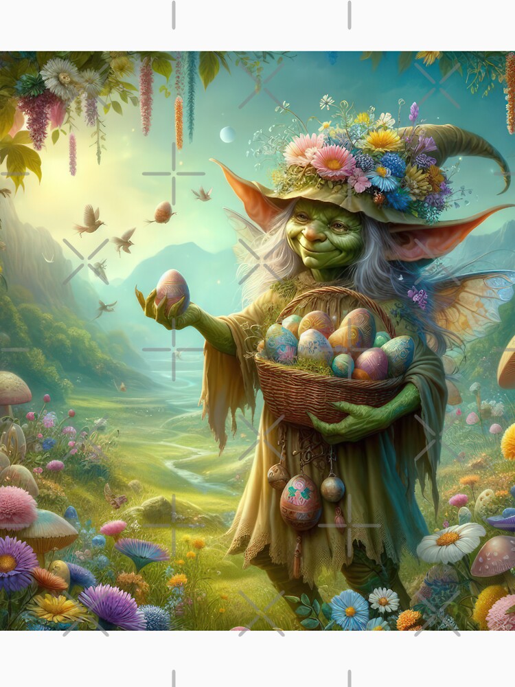 Female goblin with a basket of Easter eggs happy fantasy easter landscape by Expressions-Sel