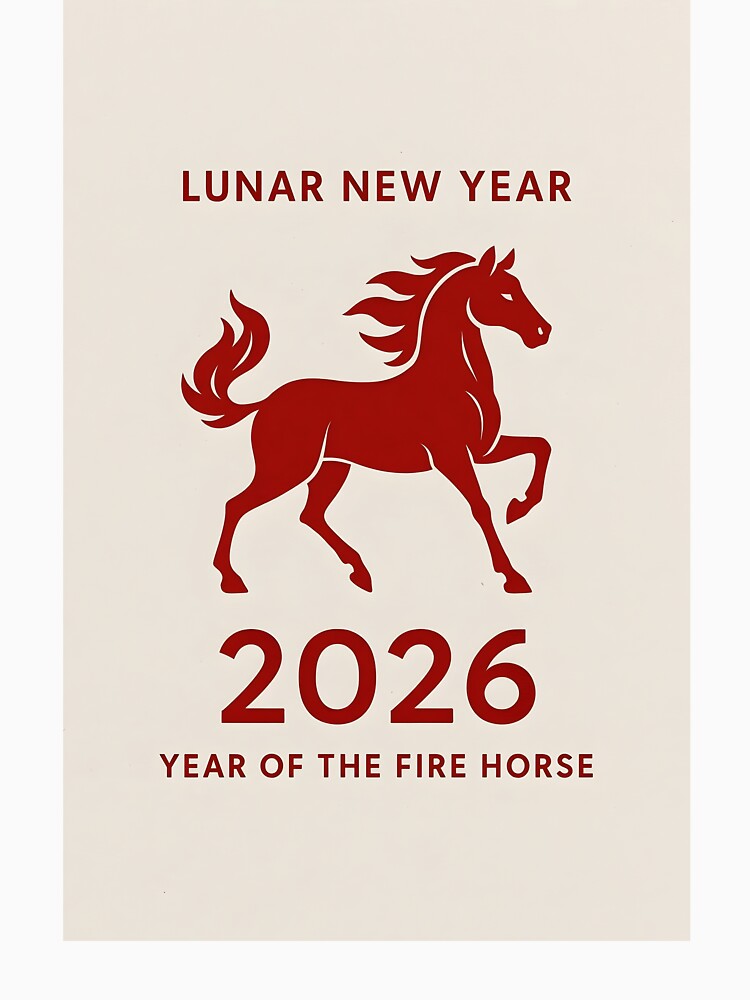 Year of the Fire Horse 2026 – Minimal Red Horse on Beige Background by EmeraldeaDesign