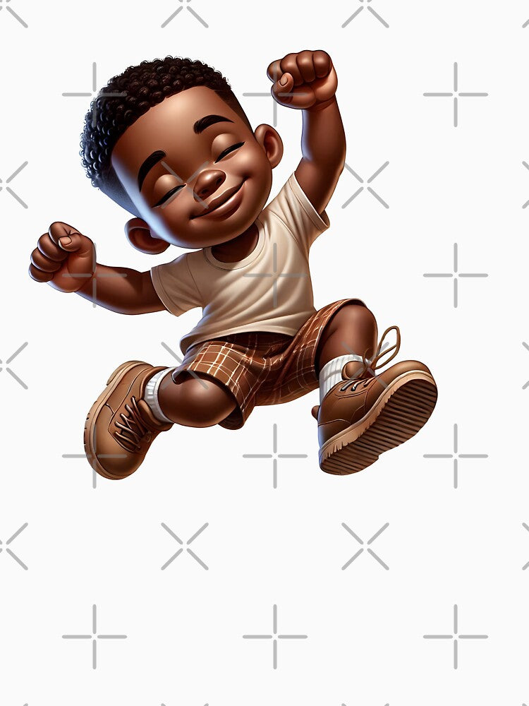 Cute Melanin Boy Jumping – Adorable Happy Kid Illustration by Lulunza