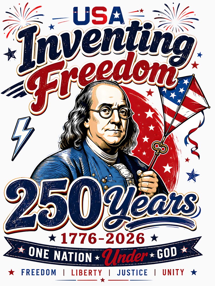 Vintage USA 250 Years 1776 2026 Ben Franklin Inventing Freedom by AnnDesignStudio