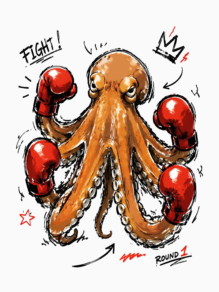 Fight Round 1 Boxing Octopus – Bold Hand-Drawn Warrior Art by RamyGallery