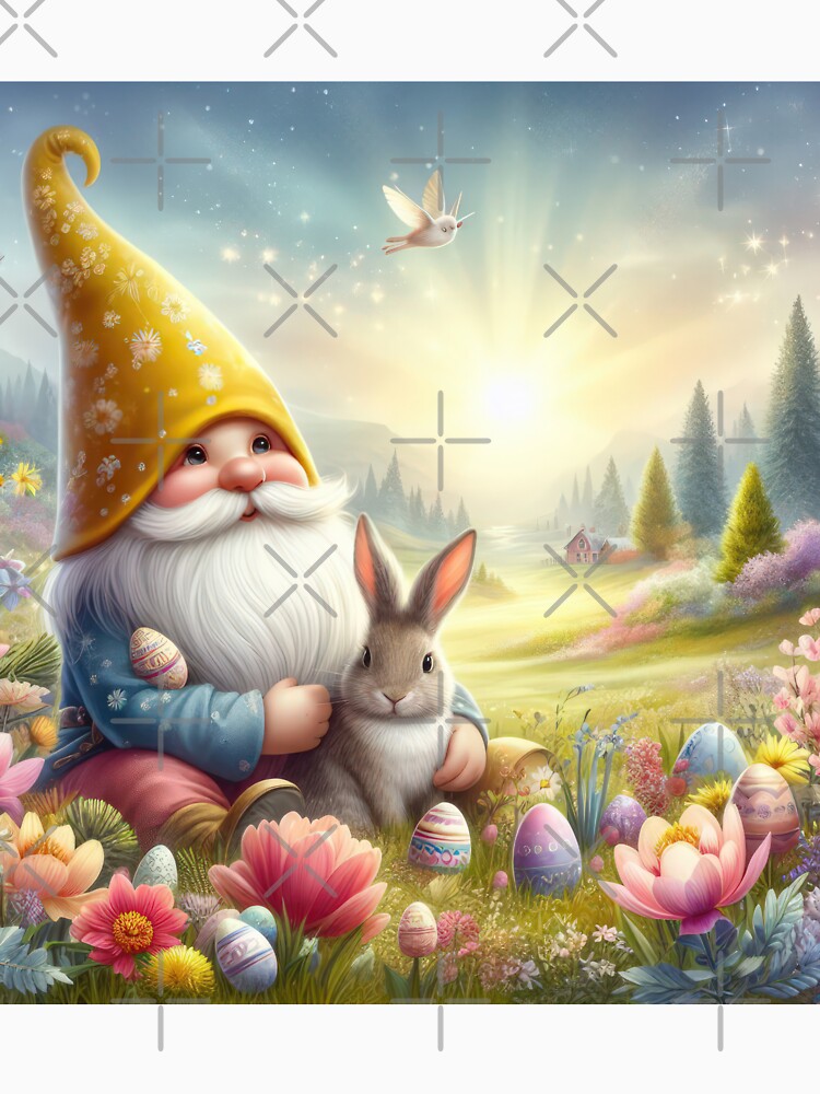 gnome with yellow hat and bunny happy fantasy easter landscape by Expressions-Sel