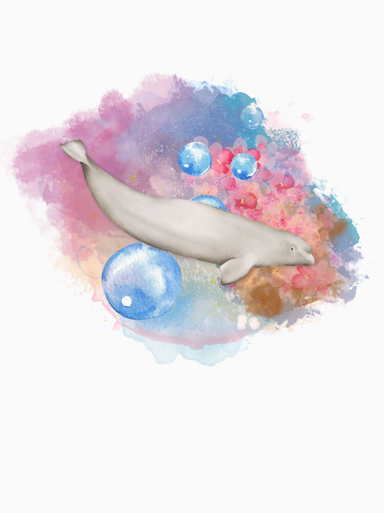 Beluga Whale Swimming Watercolor Illustration by kuremureDesign