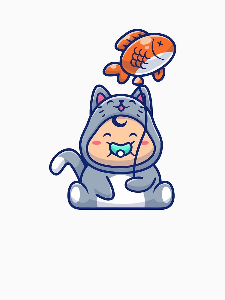 Cute Baby in Cat Costume with Fish Balloon by mkilpt