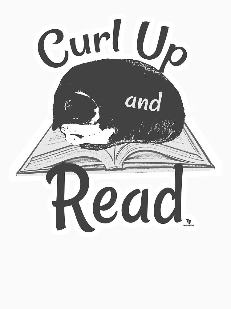 Curl Up Read Cat Cool Reading Design by mytshirtfort