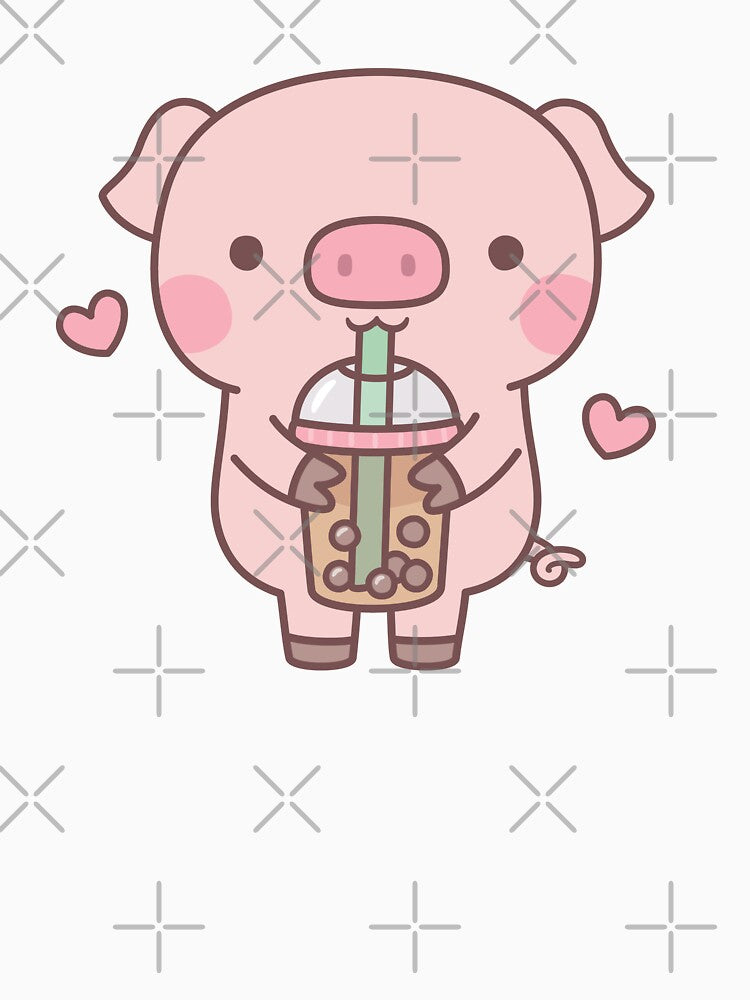 Cute Little Piggy Loves Boba Tea by rustydoodle