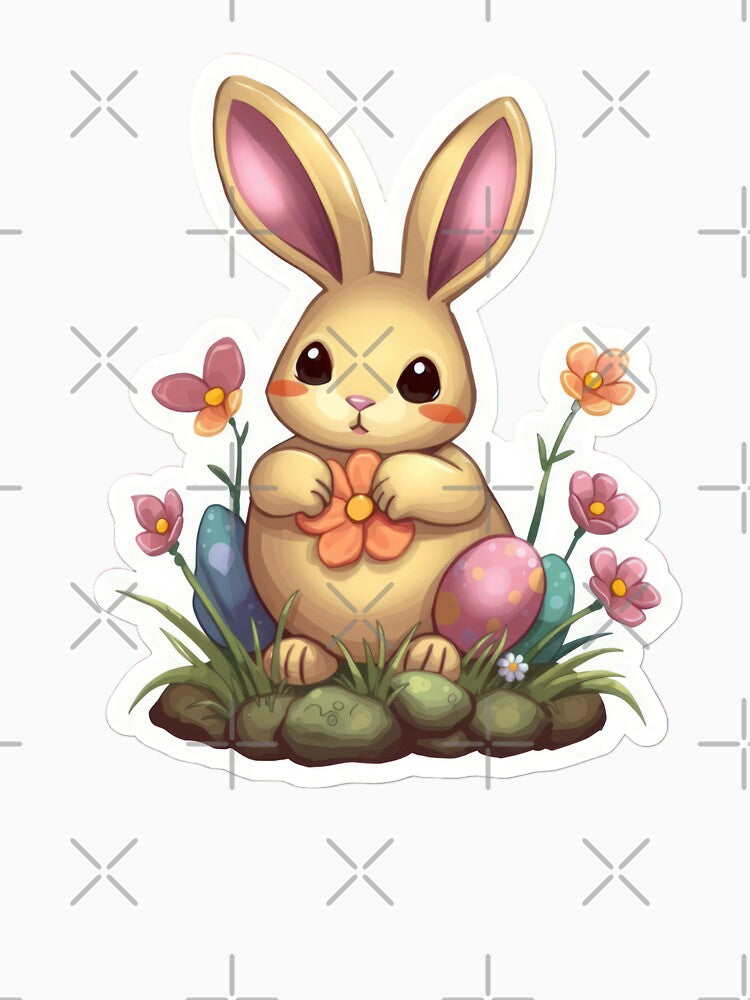 Cute easter Bunny with flowers sticker ,funny easter,Happy Easter,Easter Day,easter illustration by Expressions-Sel
