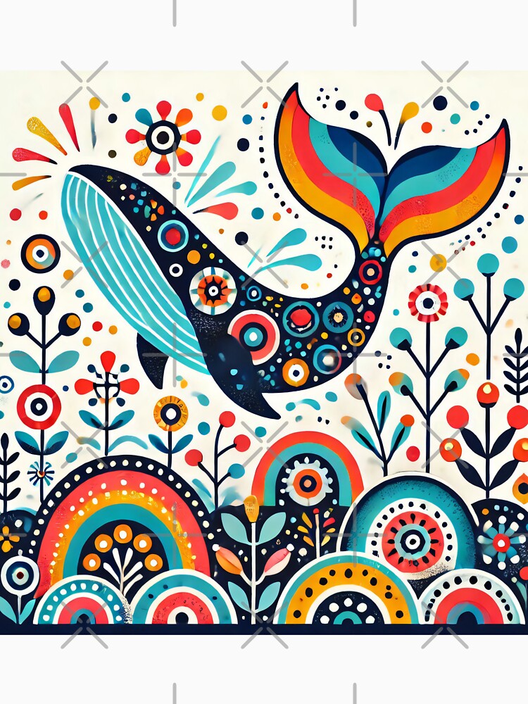 Scandinavian Folk Art Rainbow Animals - Cute Colourful Humpback Whale by heidiannemorris by FOLK ART FUSION by heidiannemorris