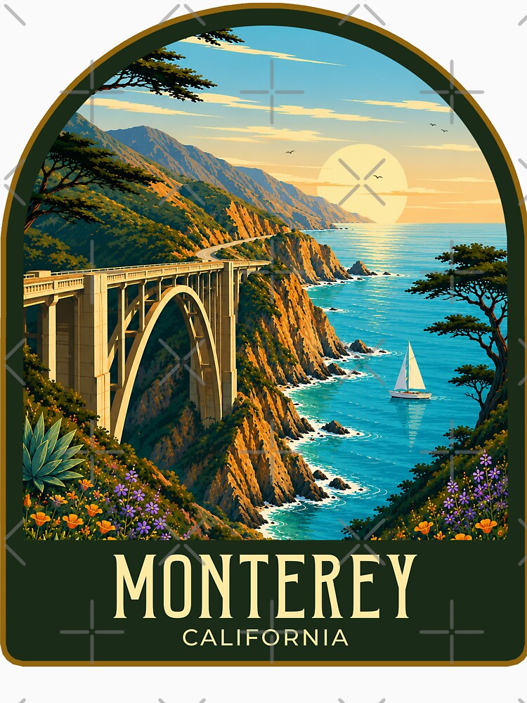 Monterey California Vintage Travel Illustration by HomeLivingCo