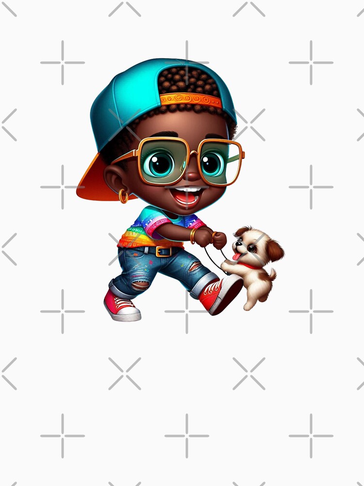 Cute Black Boy Cartoon with Puppy Illustration by Lulunza