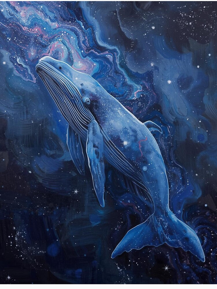 Cosmic Whale Galaxy Art – Space Whale Swimming in Nebula Stars Dreamy Fantasy Print by TitanRN
