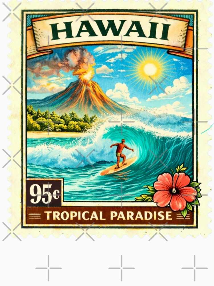 Hawaii Tropical Paradise Vintage Stamp by Myra365Art