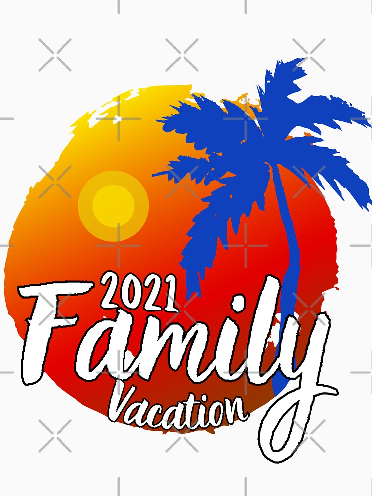 Family Vacation 2021 Red and Yellow Beach Sunset and Coconut Tree 2 by MyPrintCharming