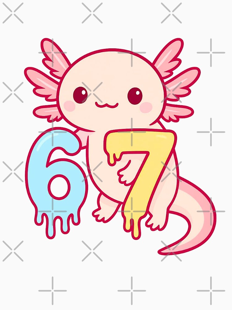 Axolotl 67 Cute Aesthetic Design – Dripping Numbers, Pastel Animal Art by bilal sibgui