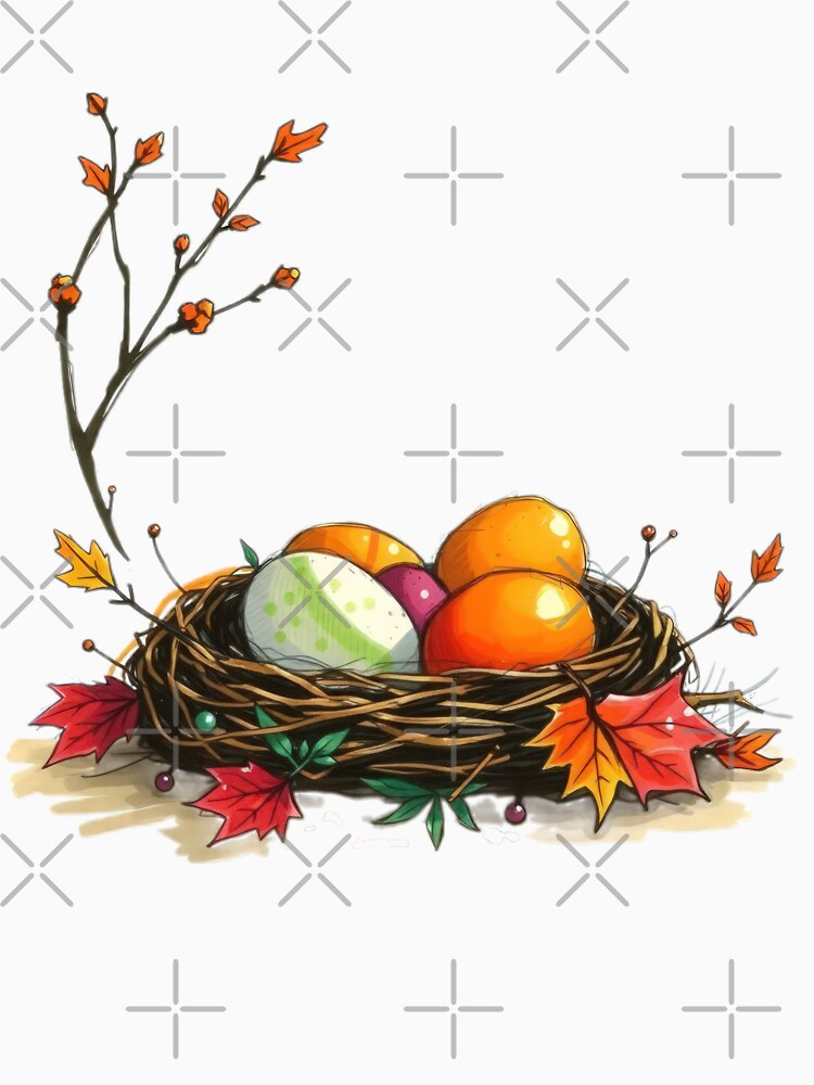 easter colored eggs in a nest with leaves,Happy Easter,Easter Day,easter illustration by Expressions-Sel