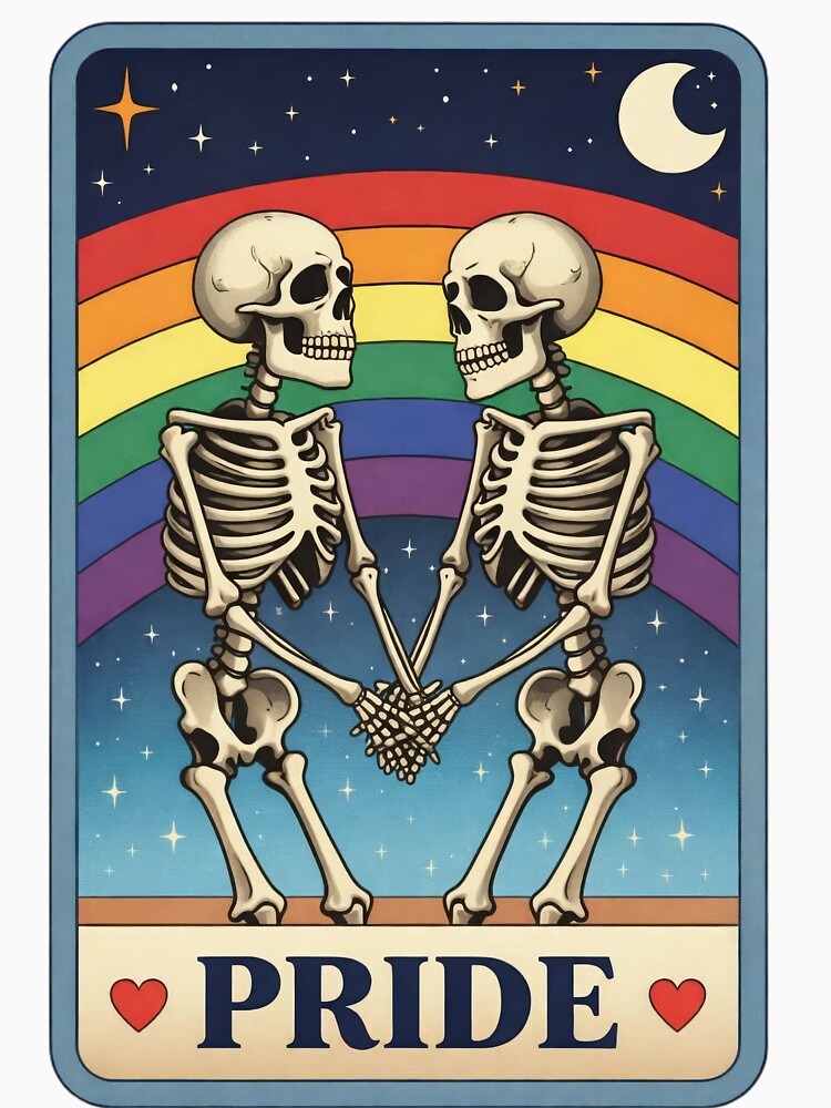 Pride Skeletons Holding Hands Under Rainbow – Gothic Love Illustration by Maryna_Reine