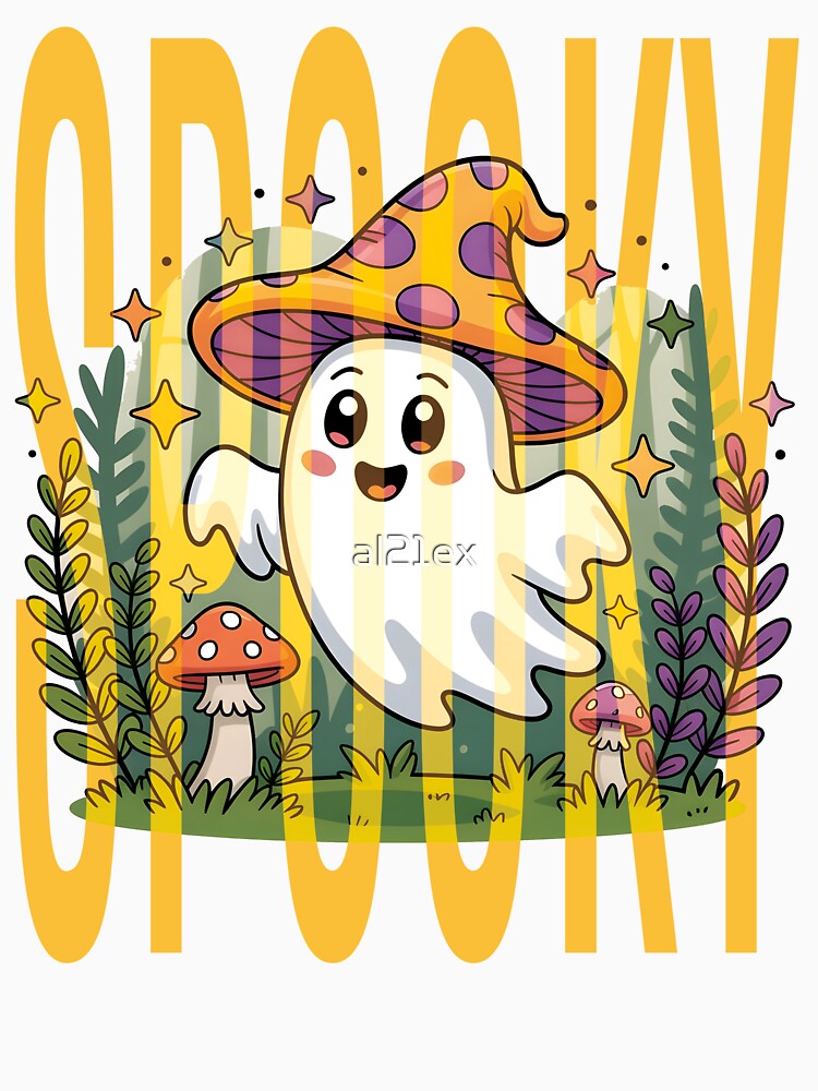 Spooky Mushroom Ghost T-Shirt | Mushroom Hat Halloween Aesthetic Tee | Whimsical Fall Graphic by al21ex