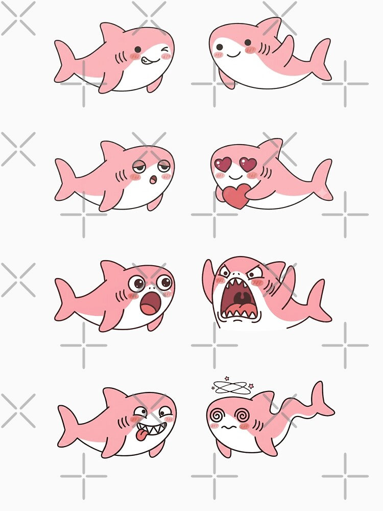 Cute Pink Pastel Cartoon Shark Sticker Pack - Kawaii Vector Chibi Sharks by Butterfly-Dream